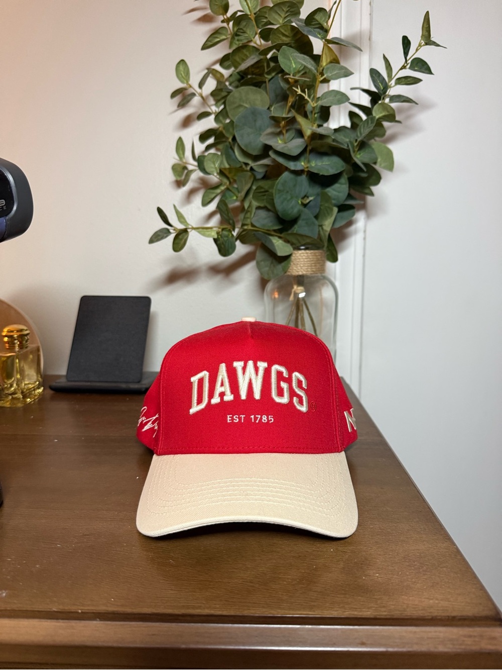 Red 'DAWGS' Baseball Cap with Cream Brim- UGA